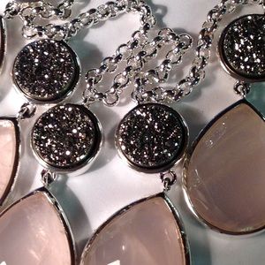 Christine Darren $339 Platinum DRUSY Rose Quartz Designer Necklace